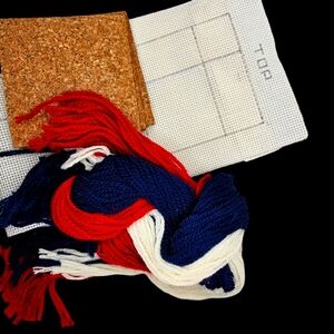 Vintage Coaster Yarn Set Makes 4 Red, White, and Black